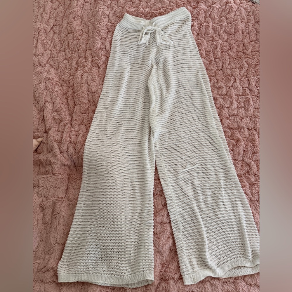 White Knit Wide-Leg Pants size small